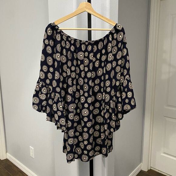 Veronica M Tops - Veronica M. Boho Print Sun Blue Flare Sleeve Women's Dress Size Large Lagenlook